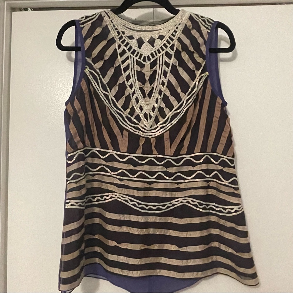 Nanette Lepore 100% silk beaded sleeveless top size 8